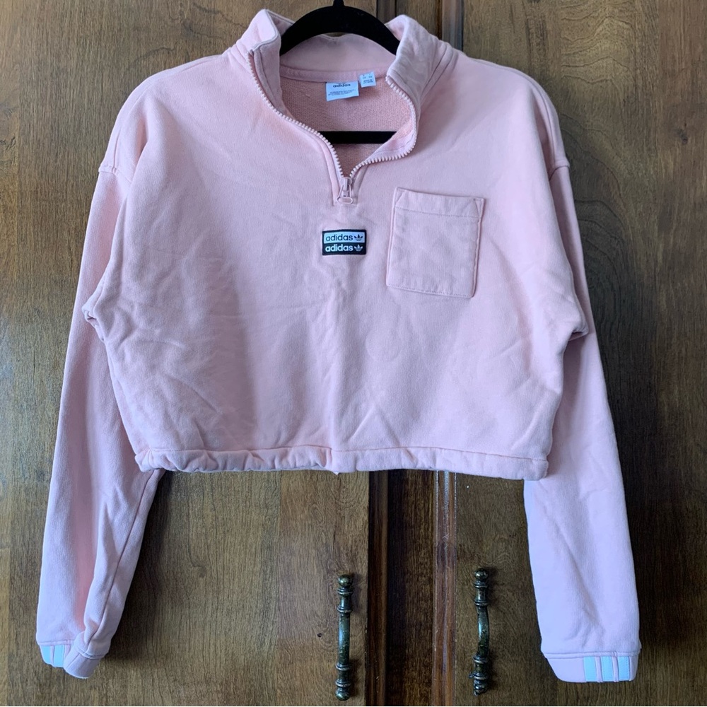 Adidas Pink Cropped Quarter-Zip Sweatshirt